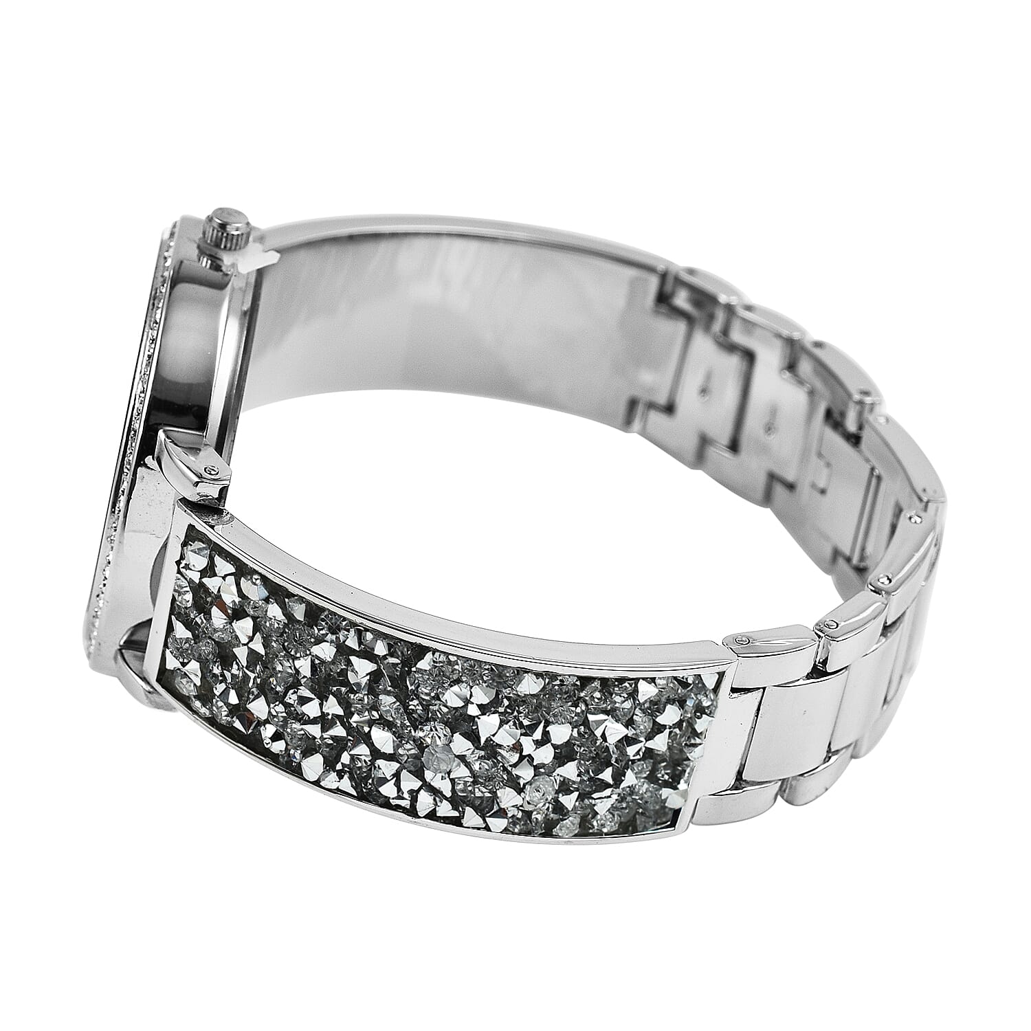 SPIRIT Ladies Rock Crystal Bangle Watch with Silver Sunray Dial