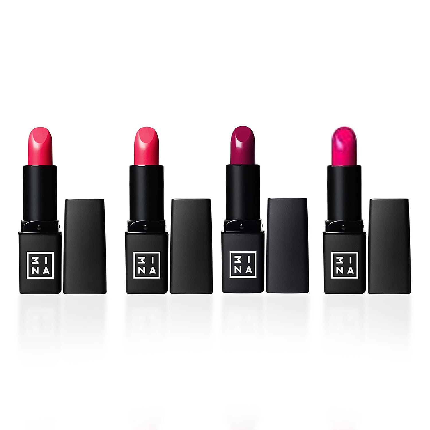 Set of Four 3Ina Lipsticks (incl. Pink Nude 313,Taffy Pink 306 True Nude 301 and Wine Red 308 )