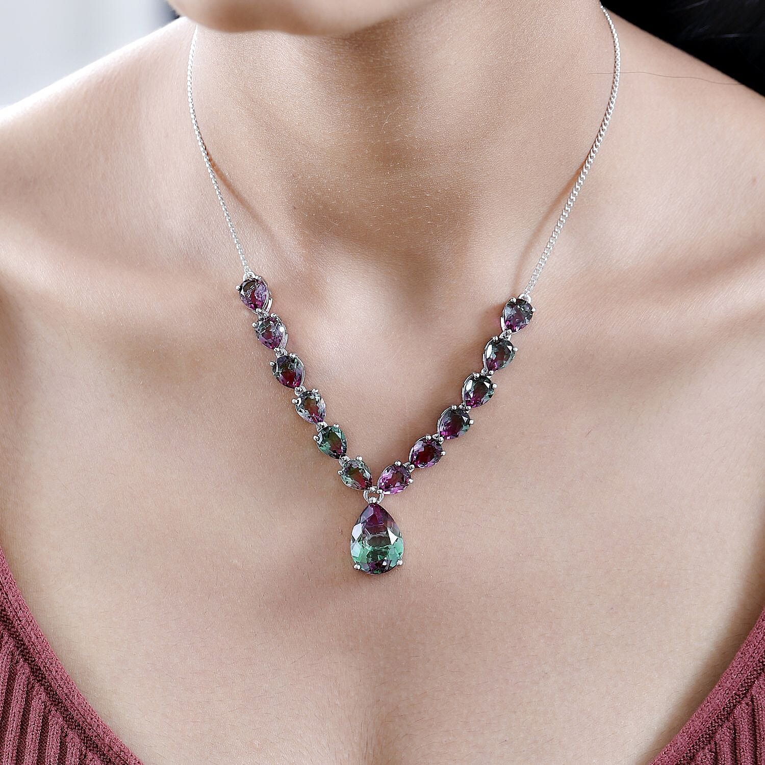 Watermelon Colour Tourmaline Quartz Necklace (Size - 20) in Platinum Overlay Sterling Silver 34.18 Ct, Silver Wt. 14.29 Gms