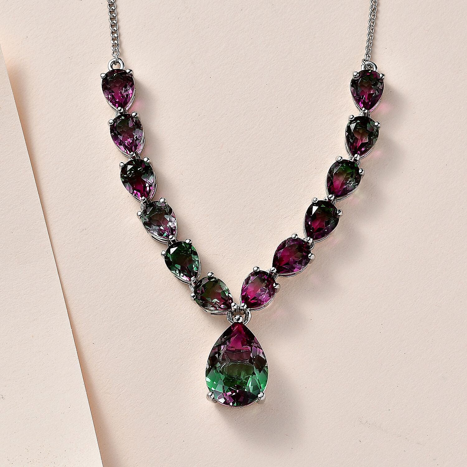 Watermelon Colour Tourmaline Quartz Necklace (Size - 20) in Platinum Overlay Sterling Silver 34.18 Ct, Silver Wt. 14.29 Gms