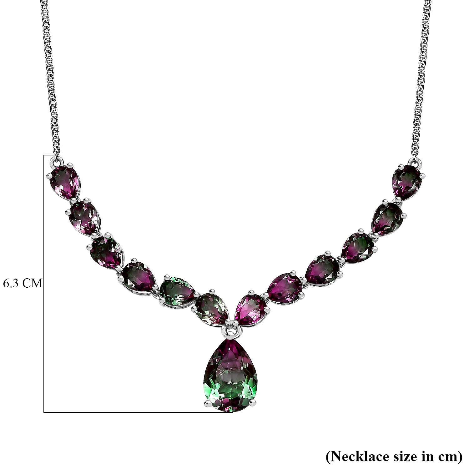 Watermelon Colour Tourmaline Quartz Necklace (Size - 20) in Platinum Overlay Sterling Silver 34.18 Ct, Silver Wt. 14.29 Gms