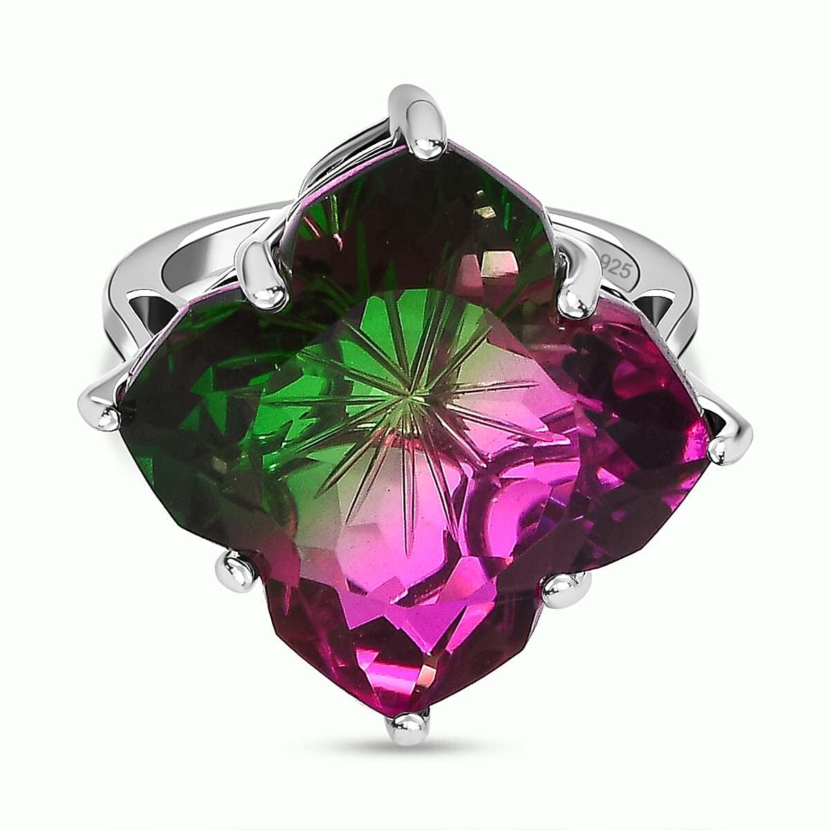 Watermelon Colour Tourmaline Quartz Clover Ring in Platinum Overlay Sterling Silver 17.90 Ct