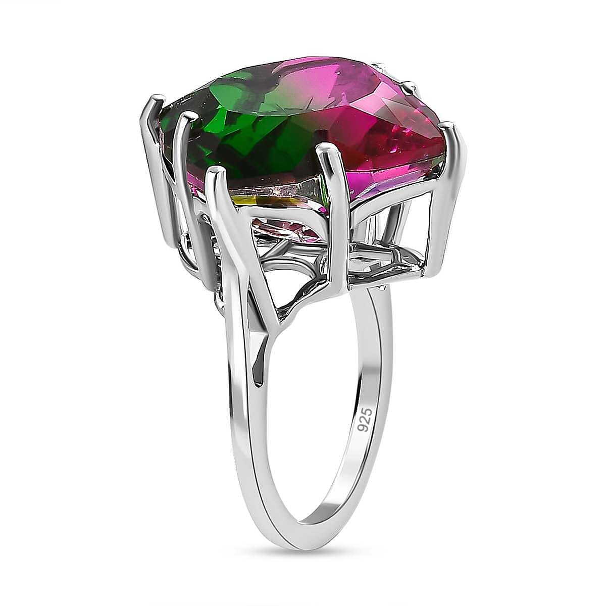 Watermelon Colour Tourmaline Quartz Clover Ring in Platinum Overlay Sterling Silver 17.90 Ct