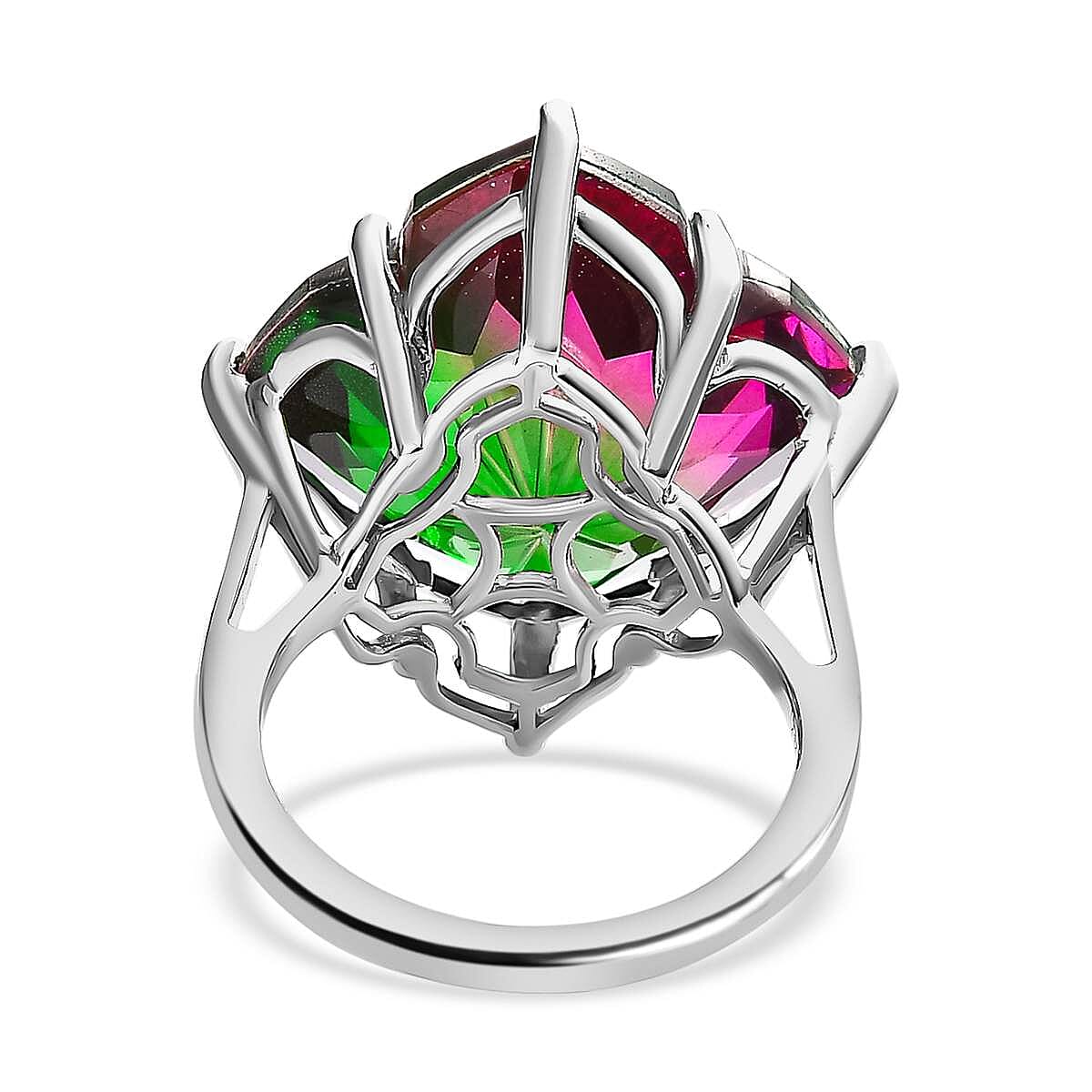 Watermelon Colour Tourmaline Quartz Clover Ring in Platinum Overlay Sterling Silver 17.90 Ct