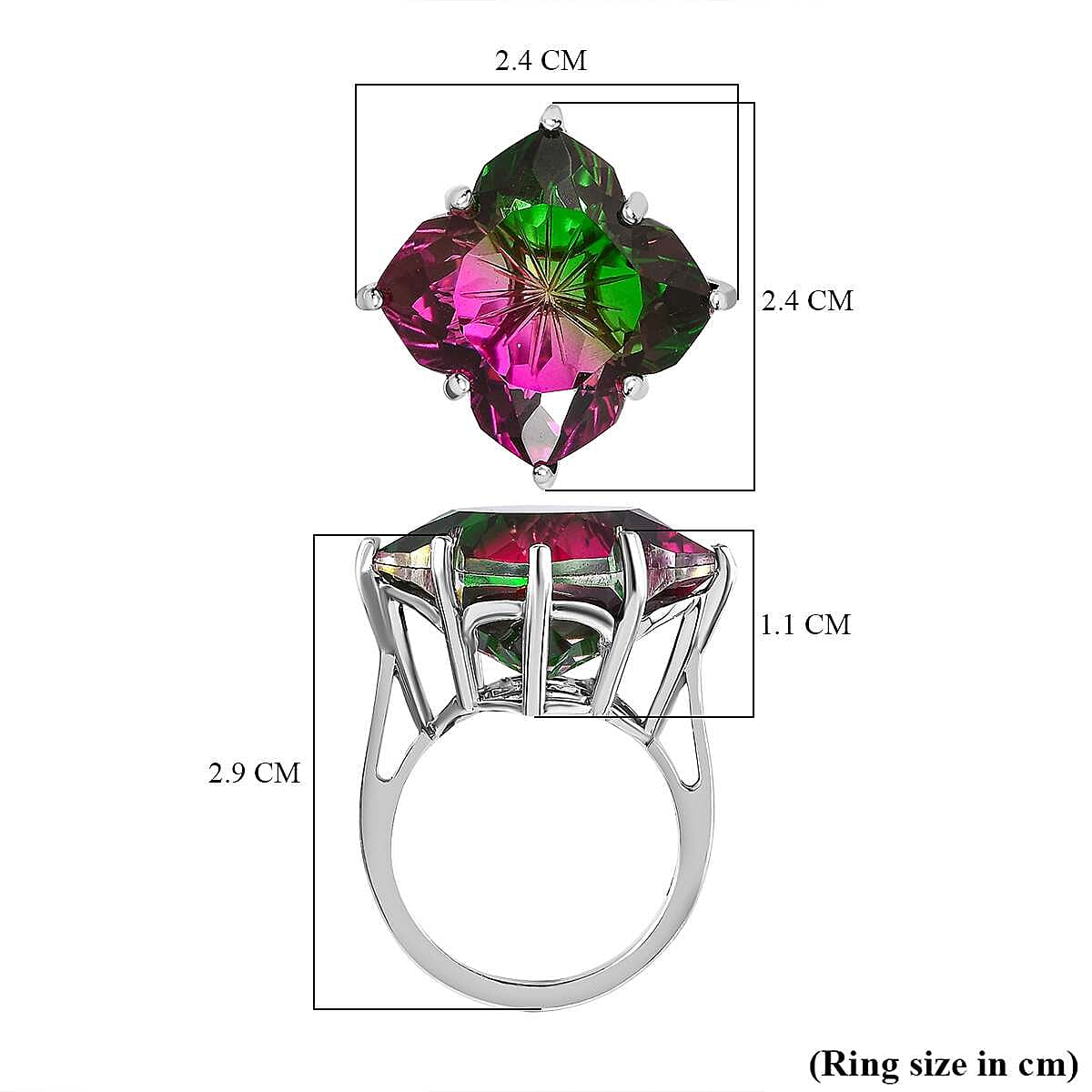 Watermelon Colour Tourmaline Quartz Clover Ring in Platinum Overlay Sterling Silver 17.90 Ct
