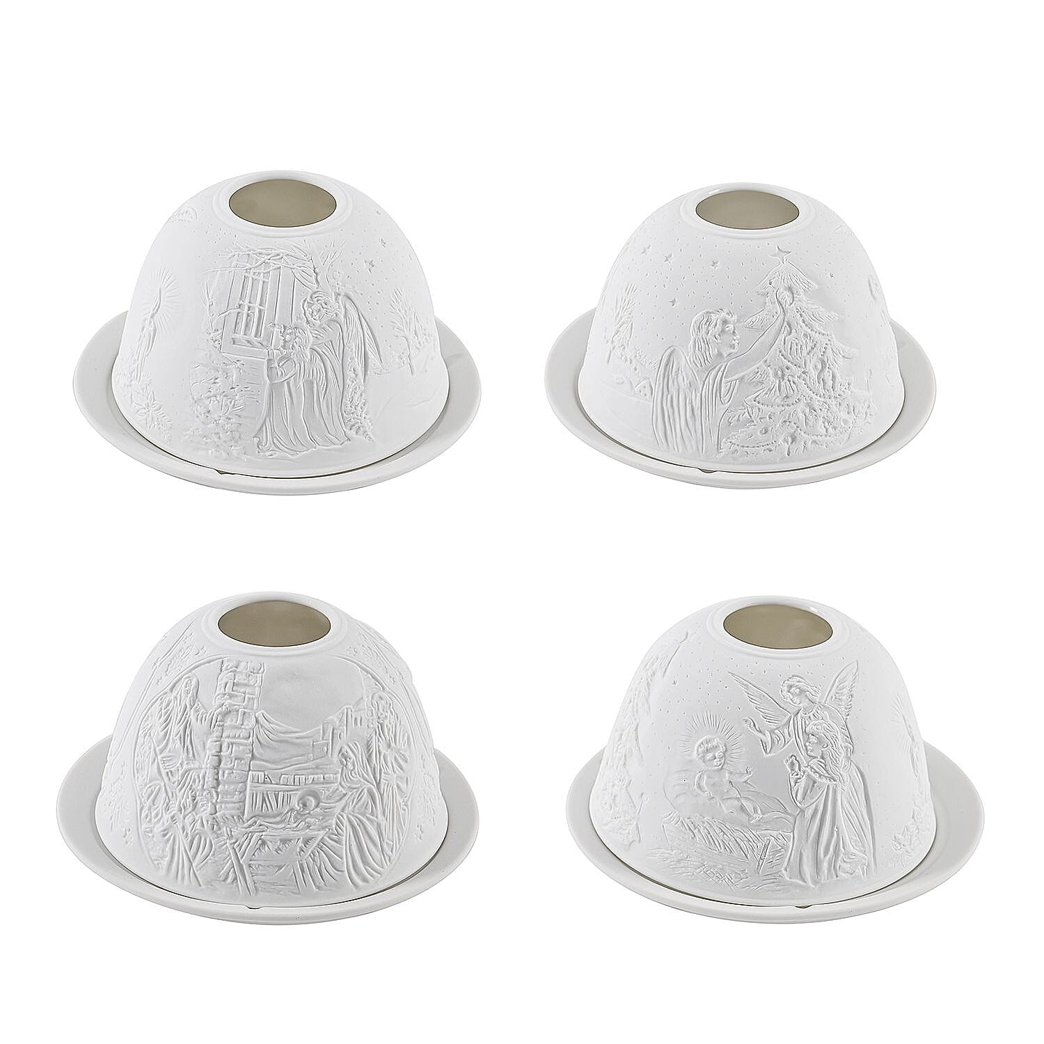 Set of 2 Madonna and Angel Printed Porcelain LED Tealight Candle Holder - White