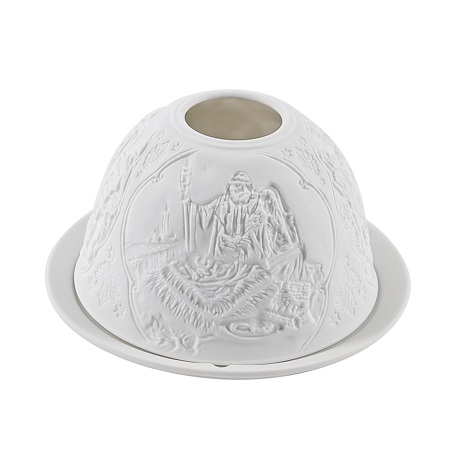 Set of 2 Madonna and Angel Printed Porcelain LED Tealight Candle Holder - White