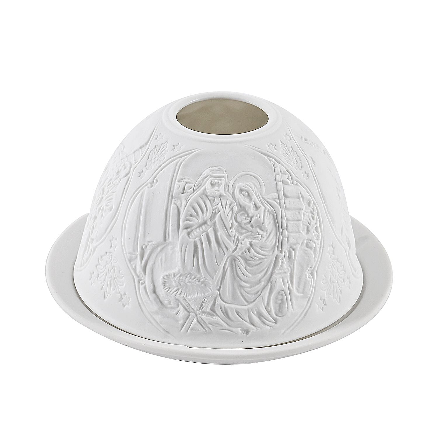 Set of 2 Madonna and Angel Printed Porcelain LED Tealight Candle Holder - White