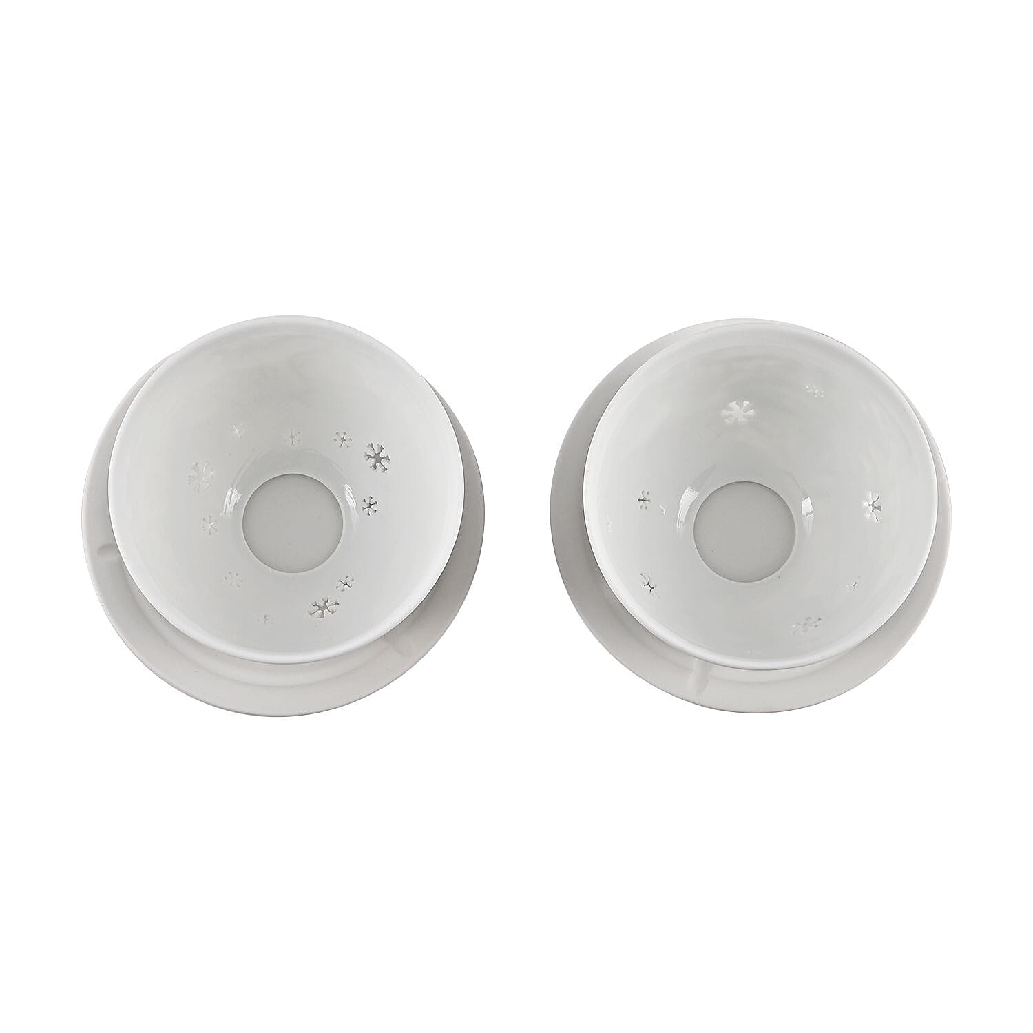 Set of 2 Bird & Deer Printed Porcelain LED Tealight Candle Holder - White