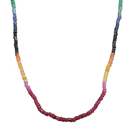 ILIANA - 18K Yellow Gold Emerald, Tanzanite, Sapphire & Ruby Faceted Beads Necklace (Size - 18) 46.01 Ct.