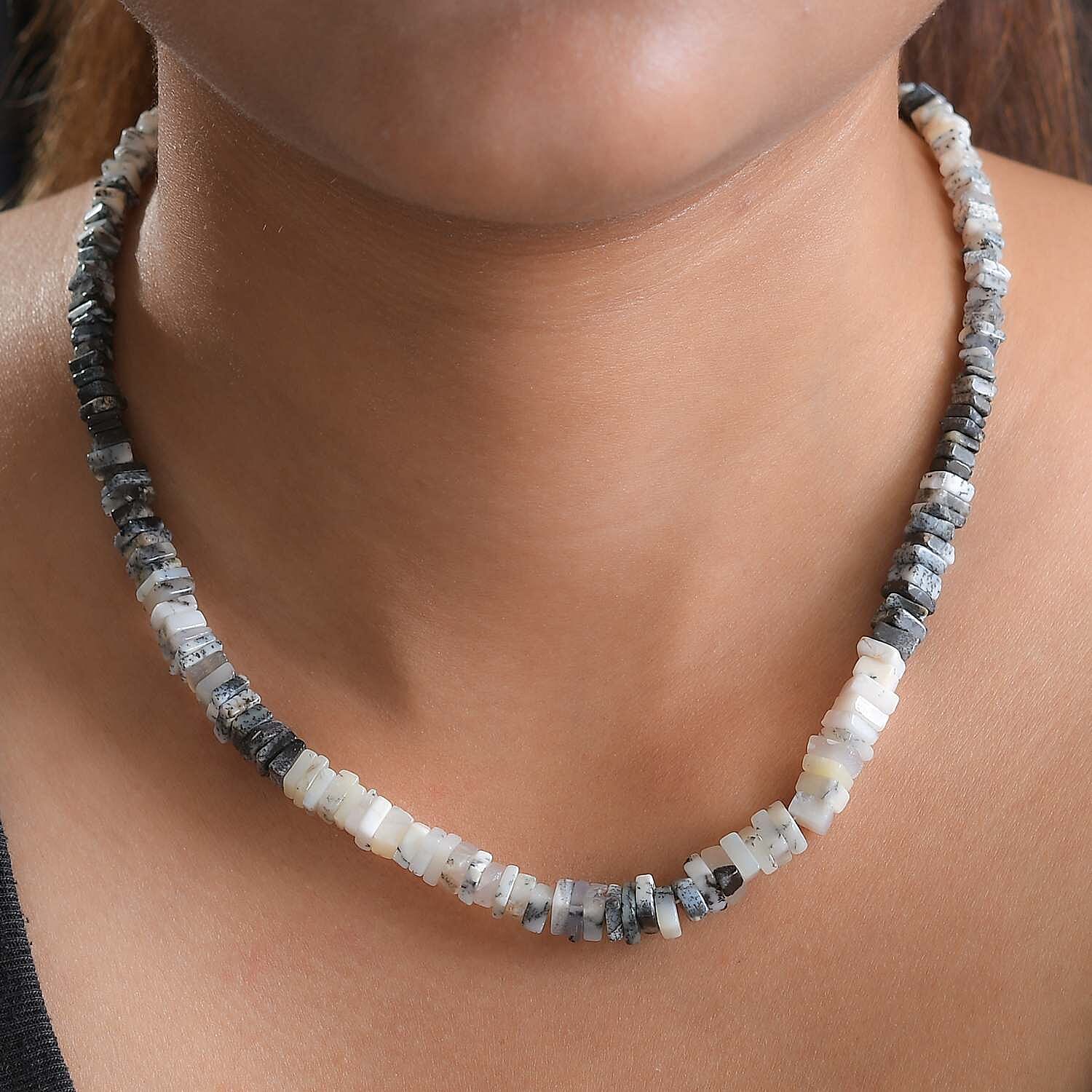 One Time Deal- Dendritic Opal Necklace (Size - 18) in 18K Yellow Gold Vermeil Plated Sterling Silver 114.47 Ct