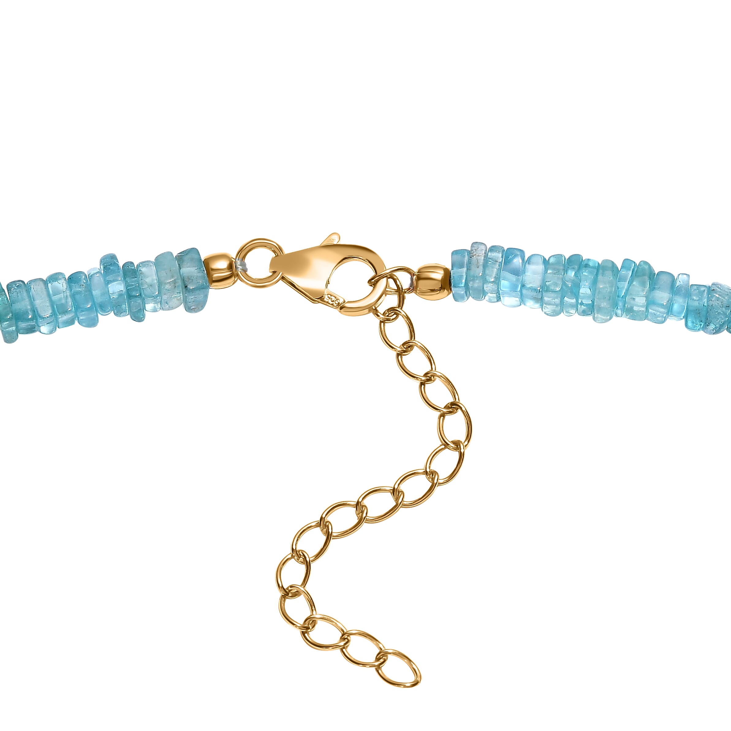 Blue Apatite Necklace (Size - 18) in 18K Yellow Gold Vermeil Plated Sterling Silver 98.63 Ct