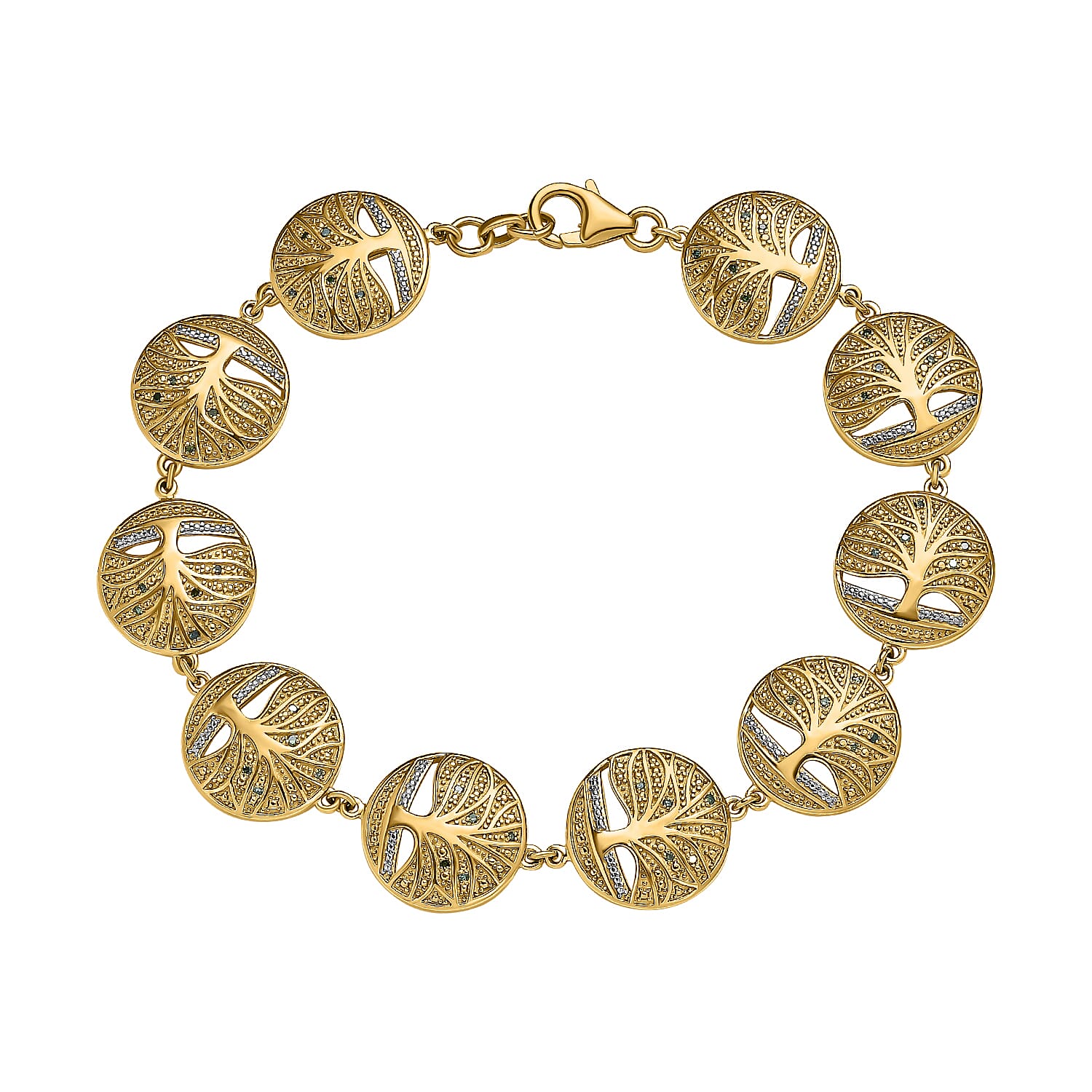 Designer Inspired - Green Diamond Bracelet (Size - 8) in 18K Yellow Gold Vermeil Plated Sterling Silver, Silver Wt. 19.35 Gms