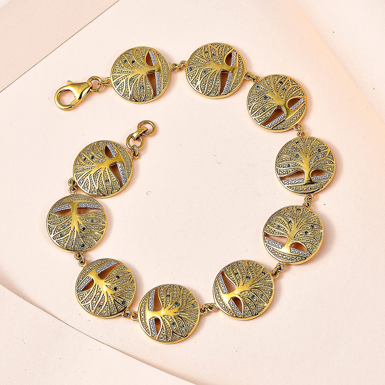 Designer Inspired - Green Diamond Bracelet (Size - 8) in 18K Yellow Gold Vermeil Plated Sterling Silver, Silver Wt. 19.35 Gms