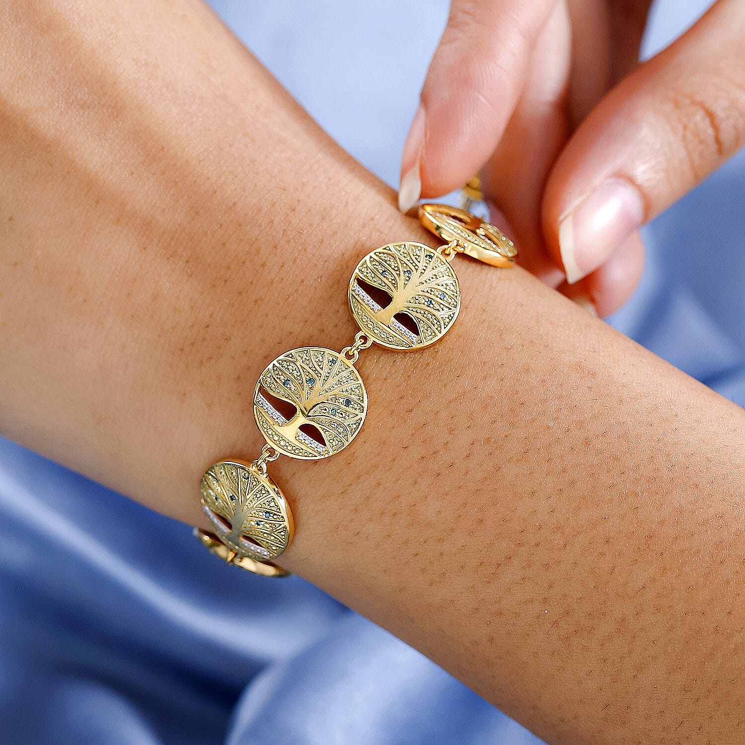 Designer Inspired - Green Diamond Bracelet (Size - 8) in 18K Yellow Gold Vermeil Plated Sterling Silver, Silver Wt. 19.35 Gms