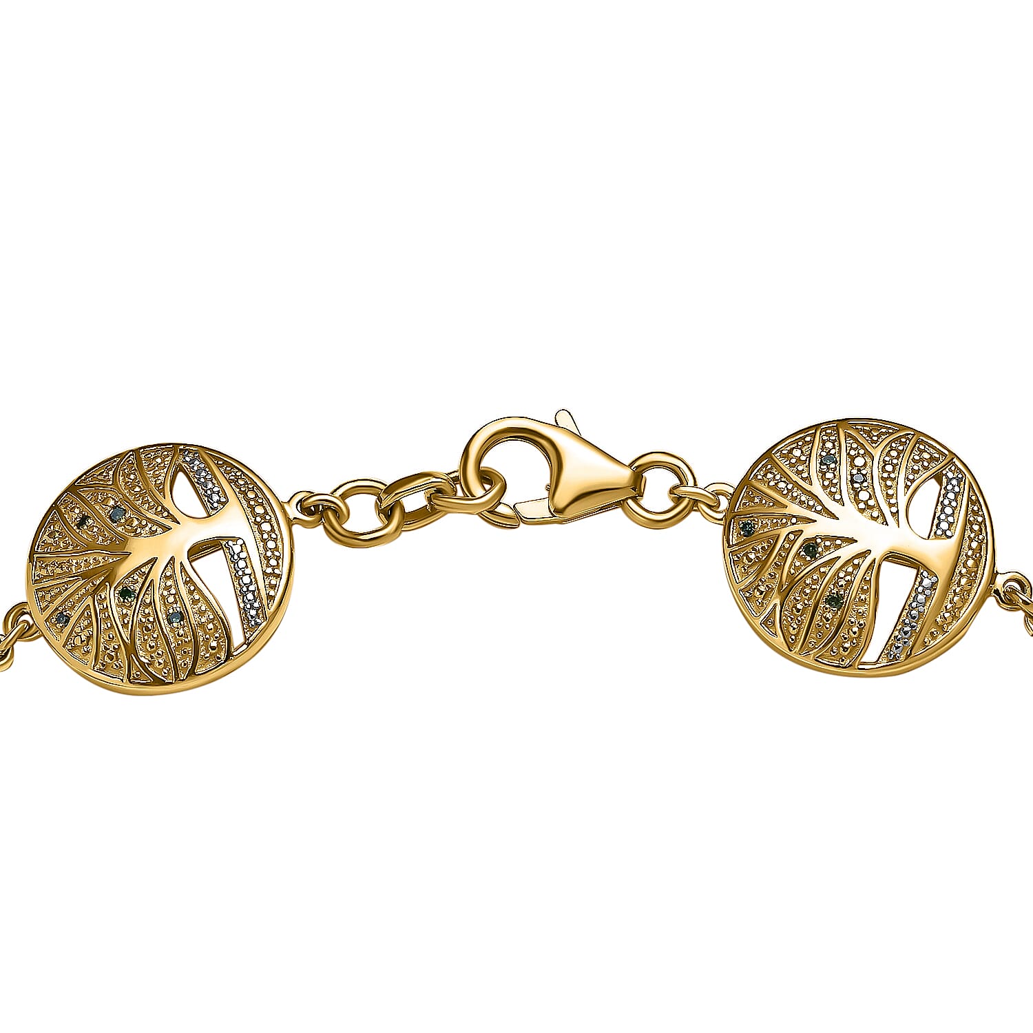 Designer Inspired - Green Diamond Bracelet (Size - 8) in 18K Yellow Gold Vermeil Plated Sterling Silver, Silver Wt. 19.35 Gms