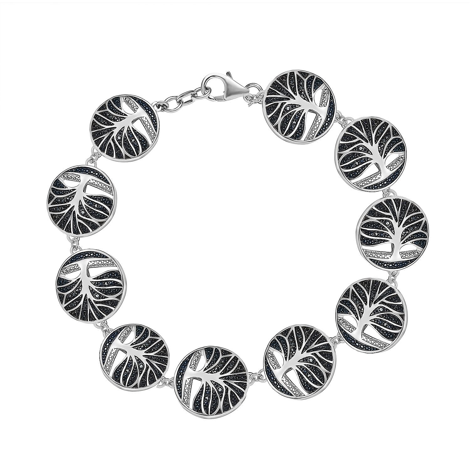 Designer Inspired - Blue Diamond Bracelet (Size - 8) in Platinum Overlay Sterling Silver, Silver Wt. 18.53 Gms