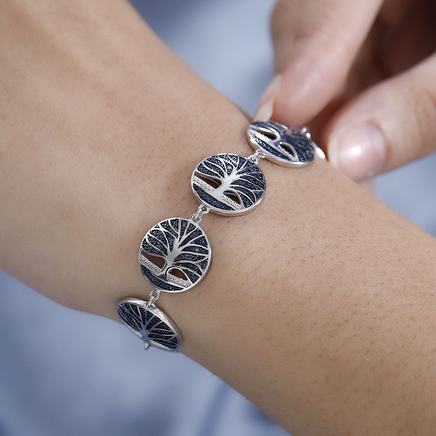 Designer Inspired - Blue Diamond Bracelet (Size - 8) in Platinum Overlay Sterling Silver, Silver Wt. 18.53 Gms