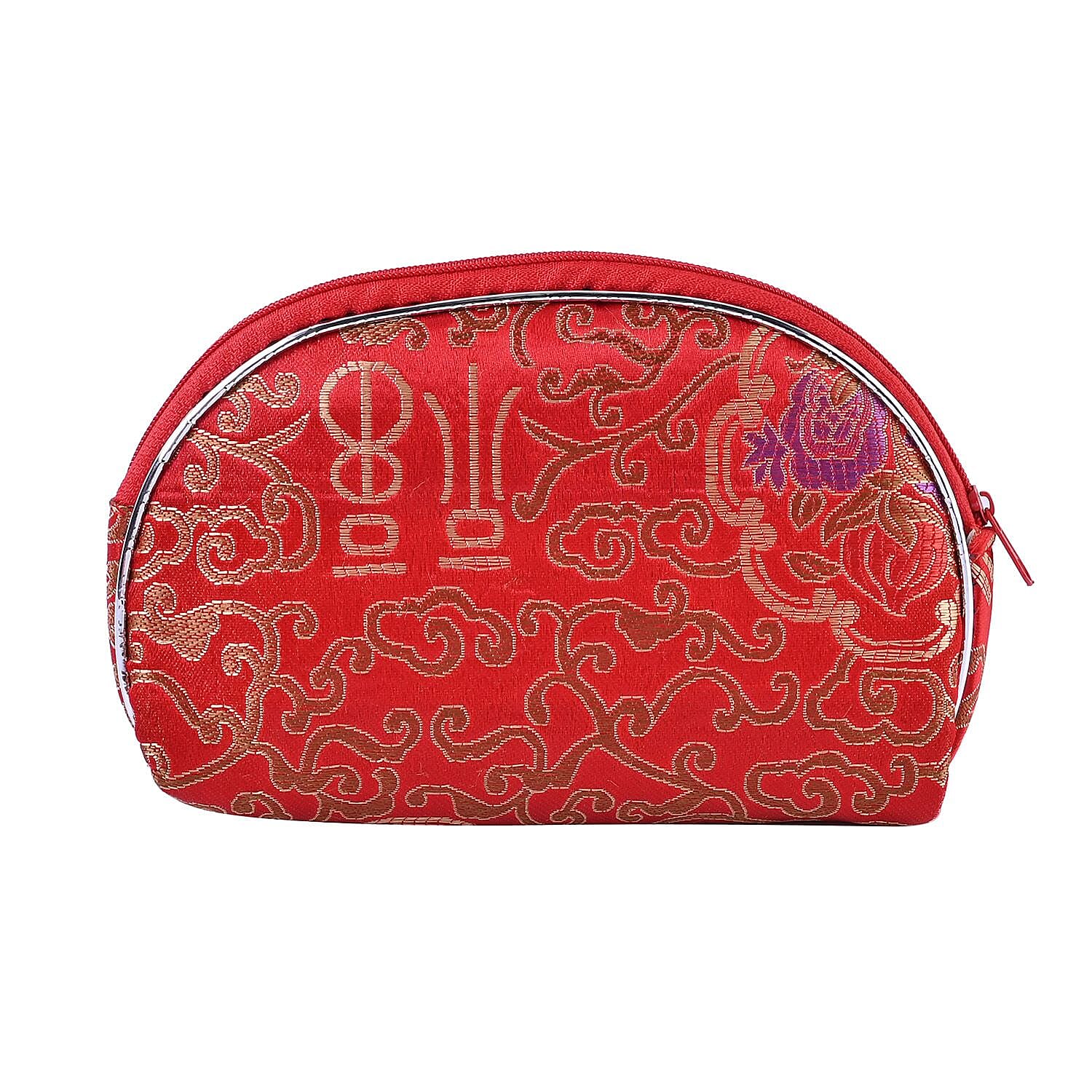 Set of 10 Multi-Purpose Embroidered Jewellery Box With Zipper - Red