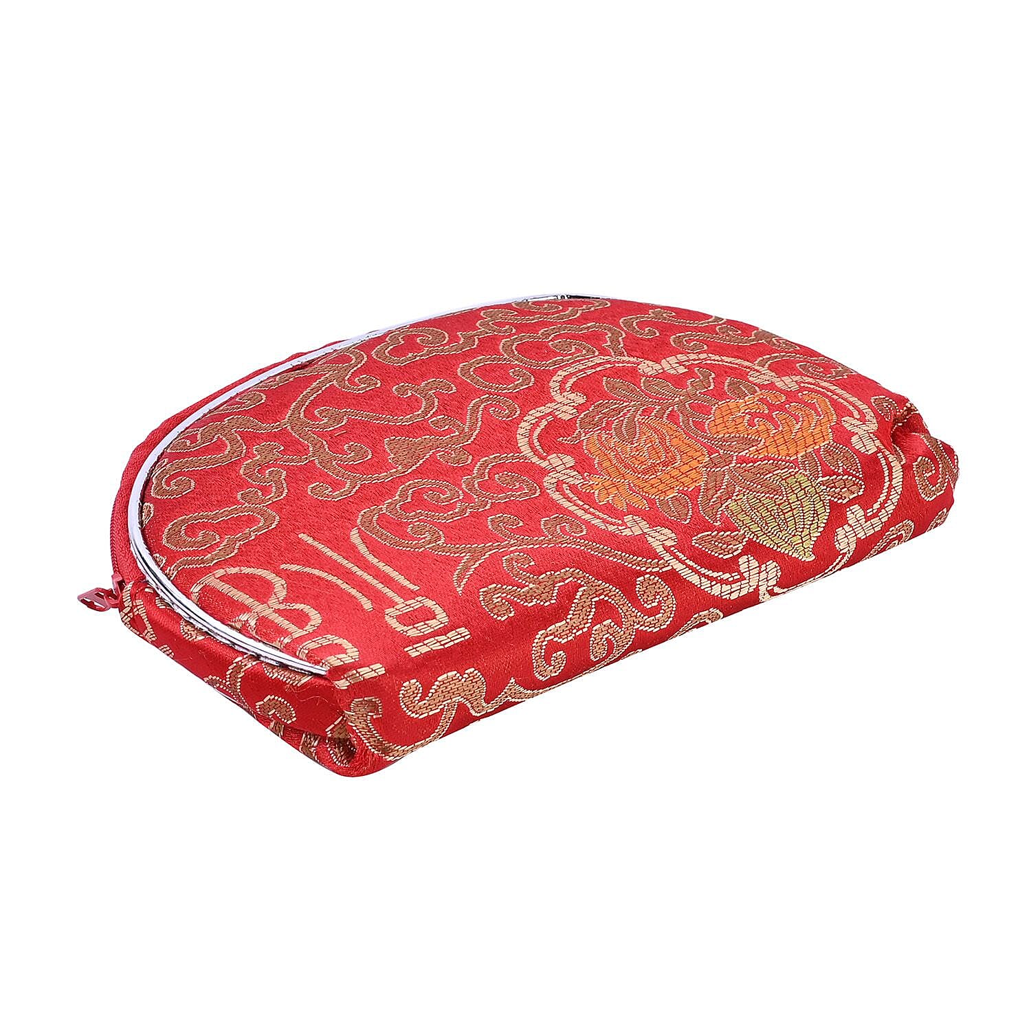 Set of 10 Multi-Purpose Embroidered Jewellery Box With Zipper - Red