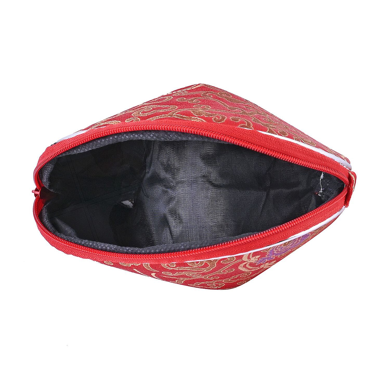 Set of 10 Multi-Purpose Embroidered Jewellery Box With Zipper - Red