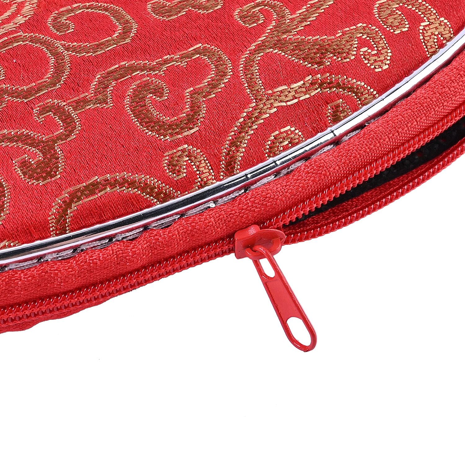 Set of 10 Multi-Purpose Embroidered Jewellery Box With Zipper - Red