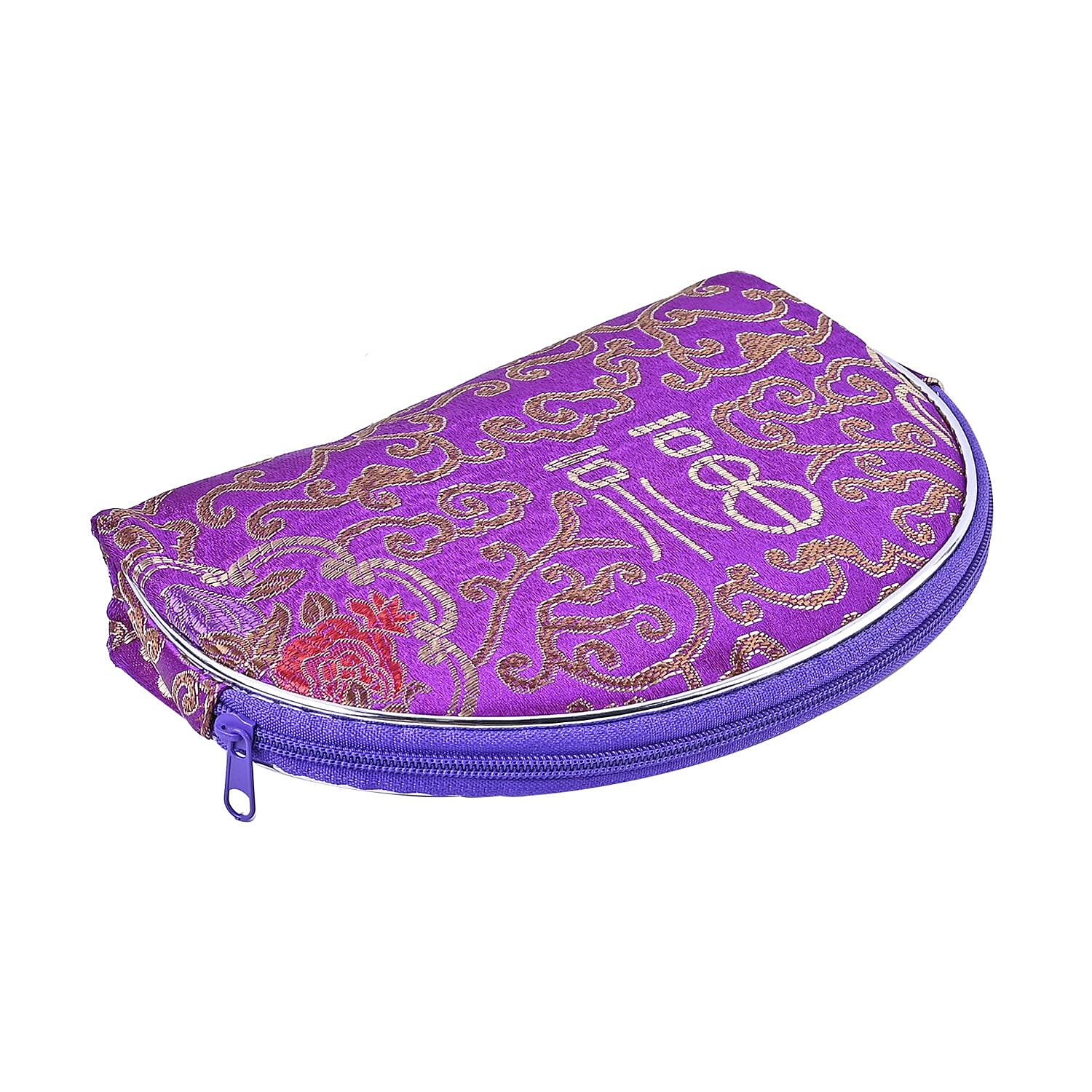 Set of 10 Multi-Purpose Embroidered Purses With Zipper - Purple