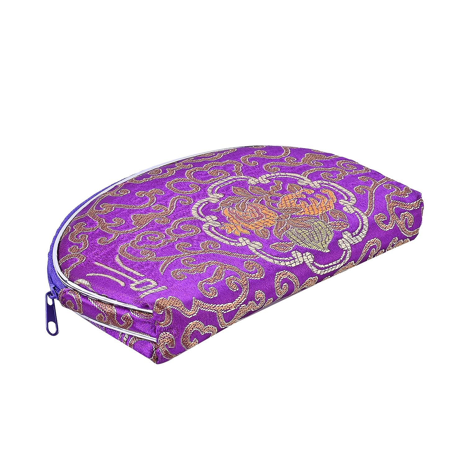 Set of 10 Multi-Purpose Embroidered Purses With Zipper - Purple