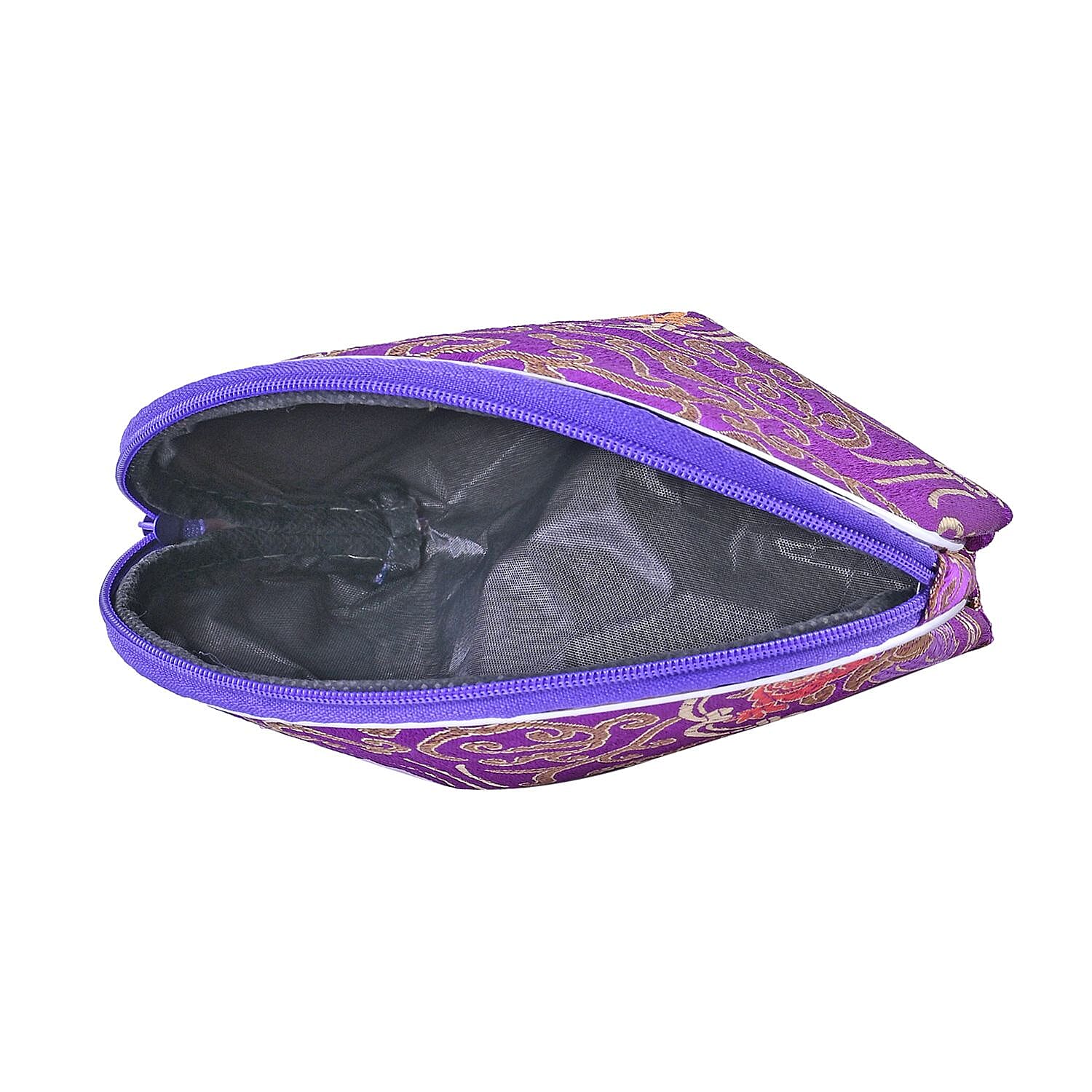 Set of 10 Multi-Purpose Embroidered Purses With Zipper - Purple