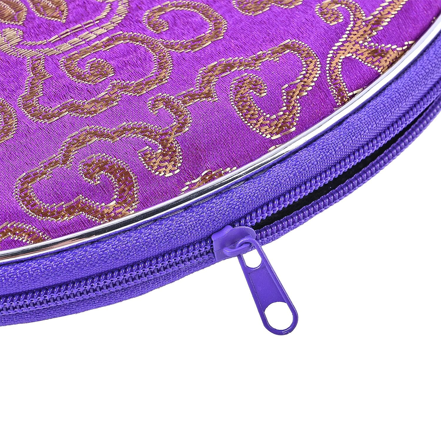 Set of 10 Multi-Purpose Embroidered Purses With Zipper - Purple