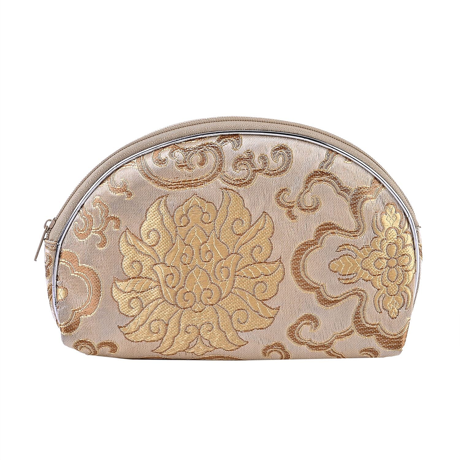 Set of 10 Multi-Purpose Embroidered Jewellery Bags With Zipper - Cream