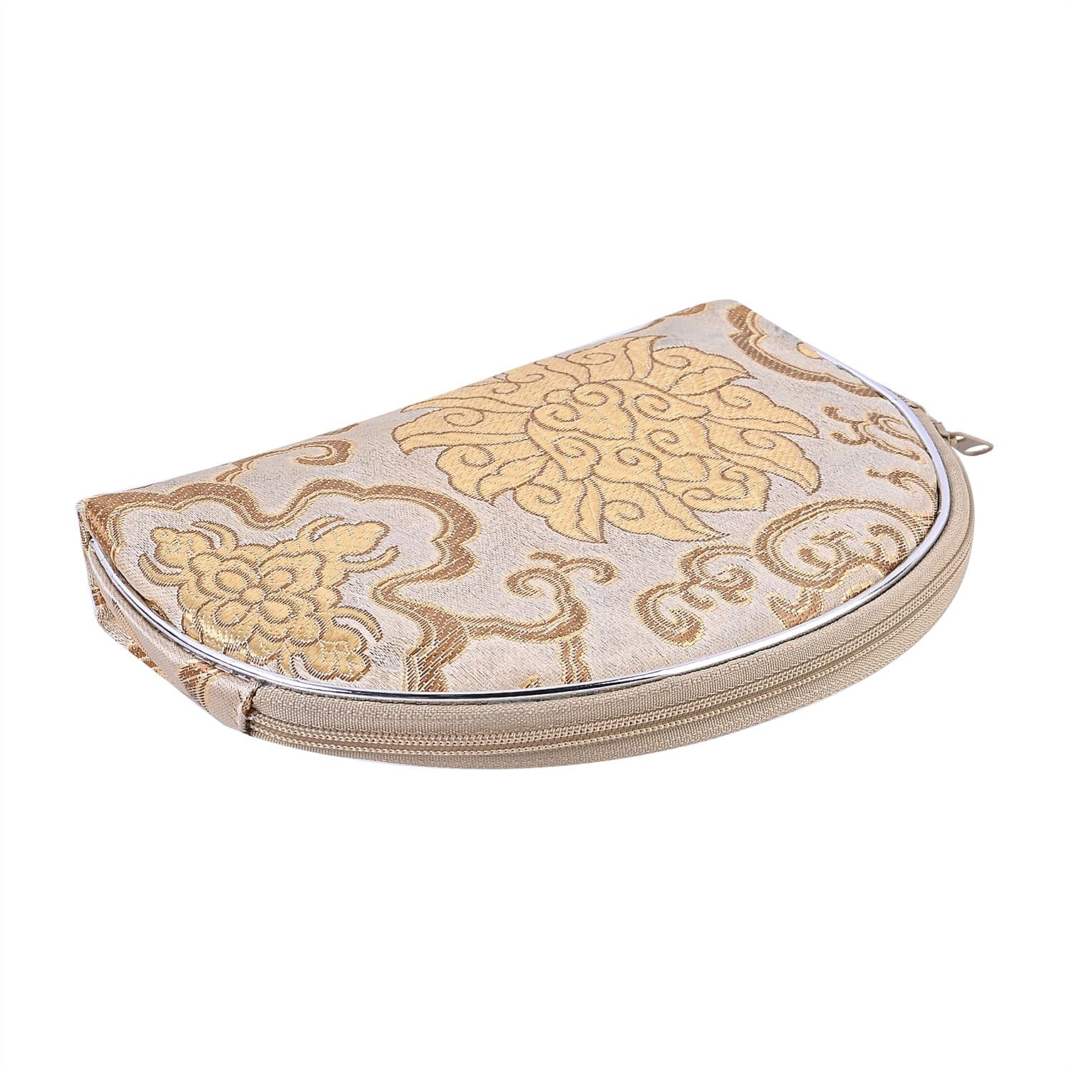 Set of 10 Multi-Purpose Embroidered Jewellery Bags With Zipper - Cream