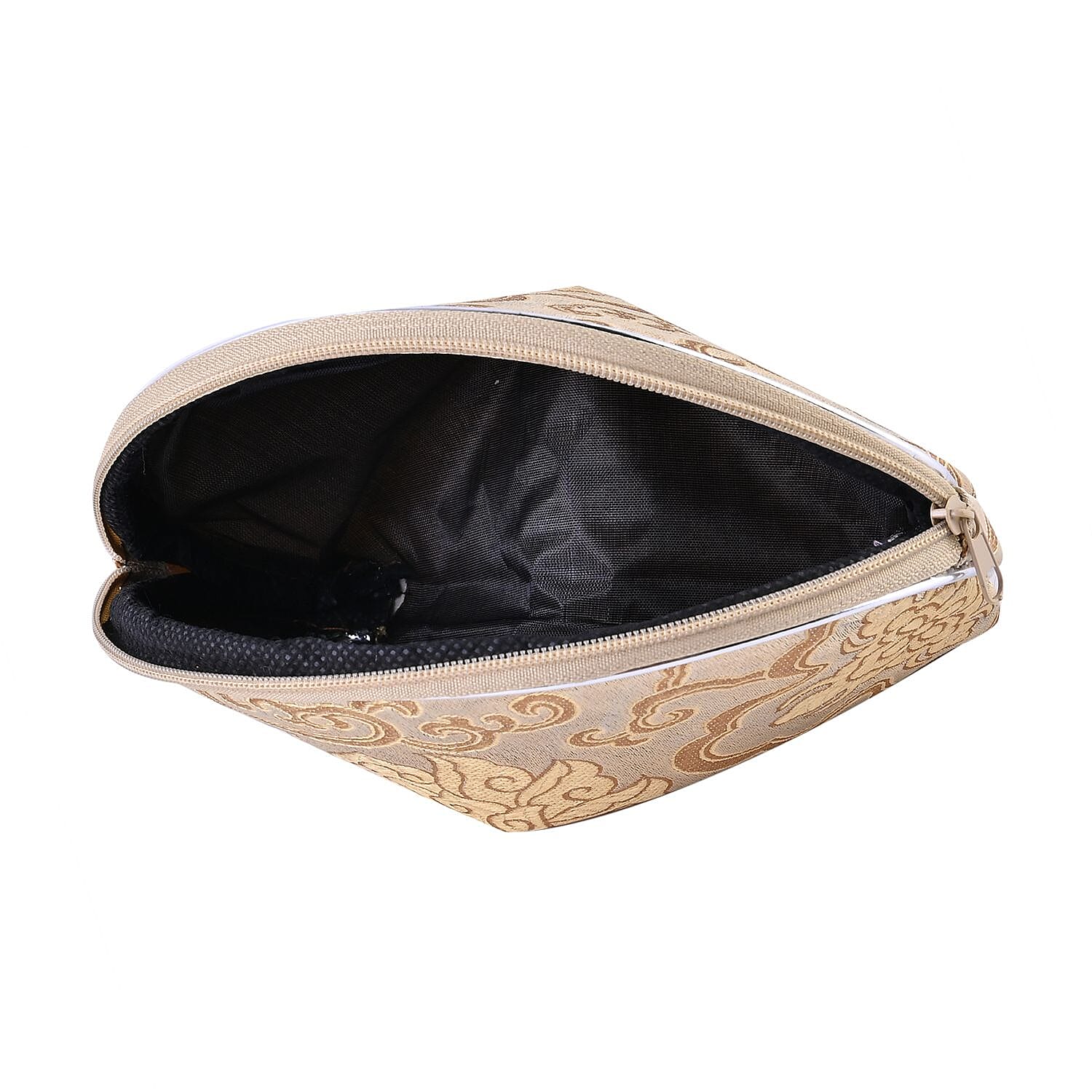 Set of 10 Multi-Purpose Embroidered Jewellery Bags With Zipper - Cream