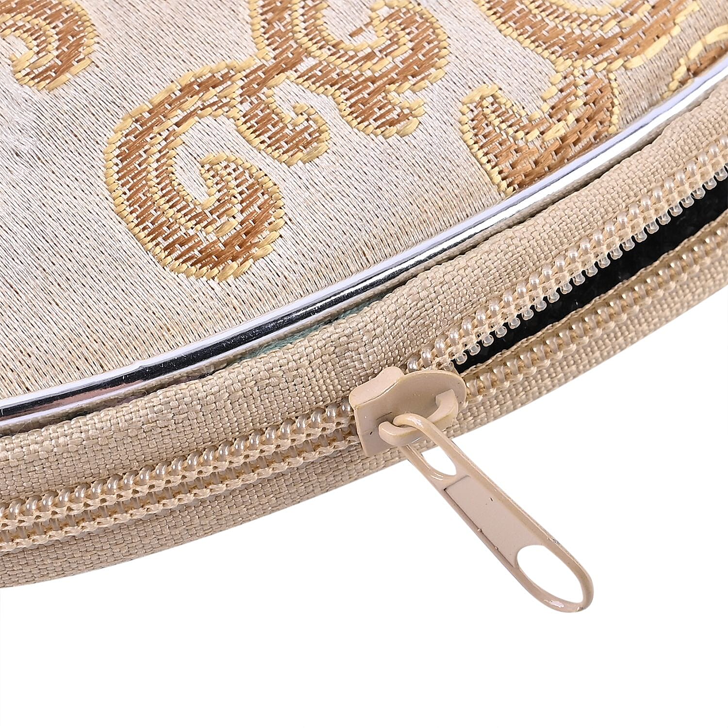 Set of 10 Multi-Purpose Embroidered Jewellery Bags With Zipper - Cream