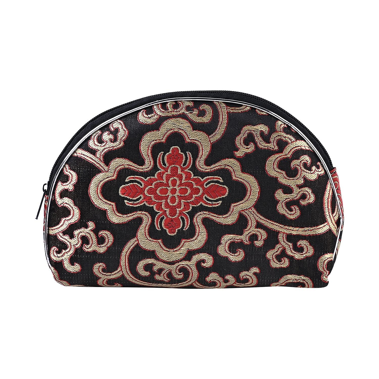 Set of 10 Multi-Purpose Embroidered Jewellery Bags With Zipper - Red & Black