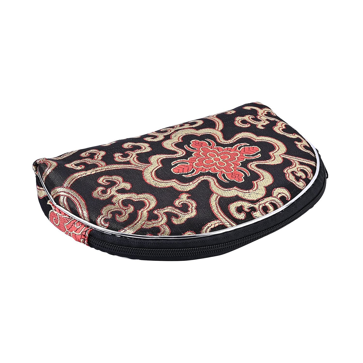 Set of 10 Multi-Purpose Embroidered Jewellery Bags With Zipper - Red & Black