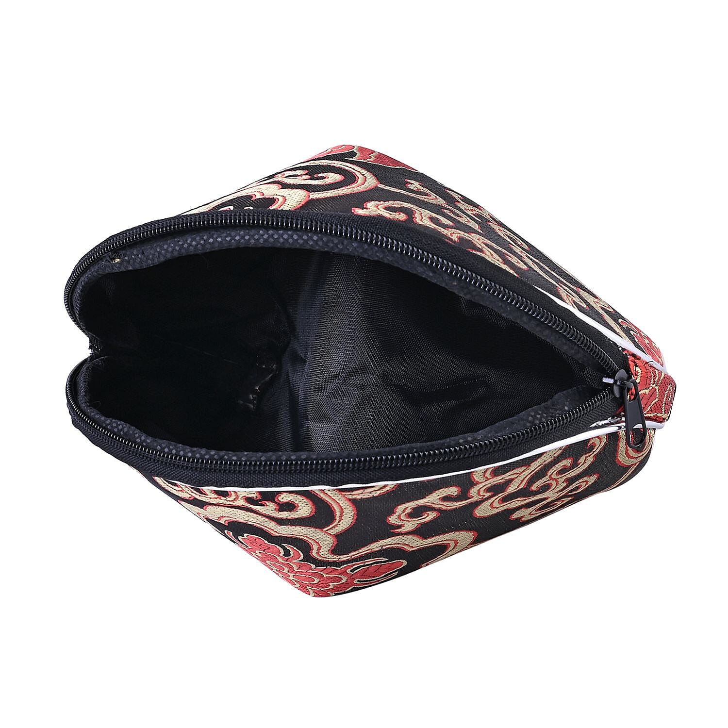 Set of 10 Multi-Purpose Embroidered Jewellery Bags With Zipper - Red & Black