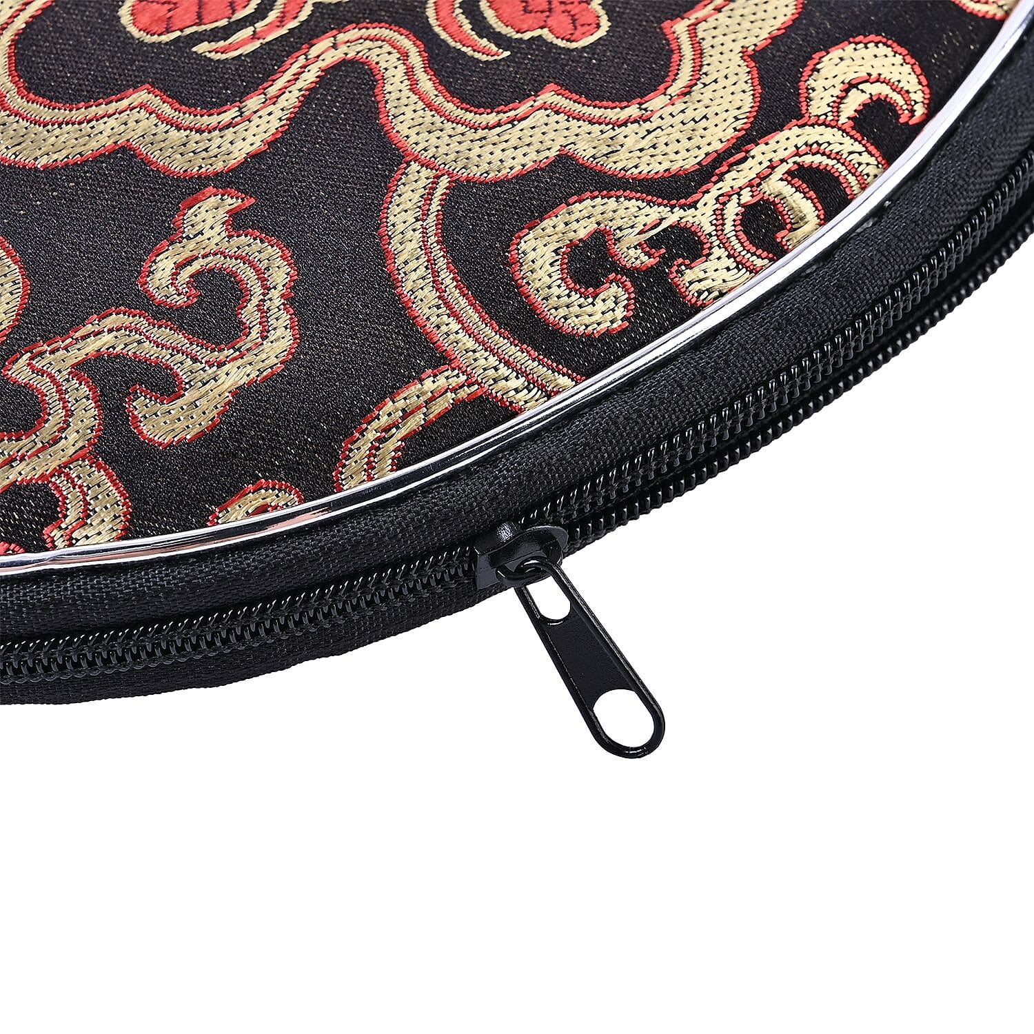 Set of 10 Multi-Purpose Embroidered Jewellery Bags With Zipper - Red & Black