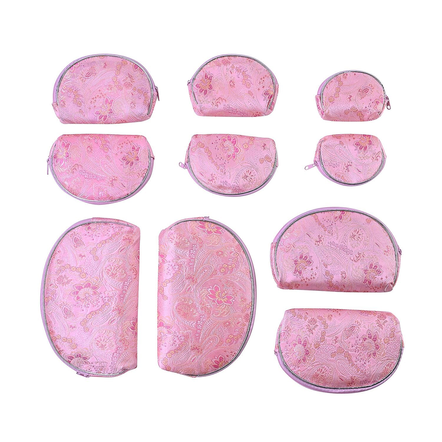 Set of 10 Multi-Purpose Embroidered Purses With Zipper - Pink