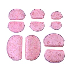 Set of 10 Multi-Purpose Embroidered Jewellery Bags With Zipper - Red & Black