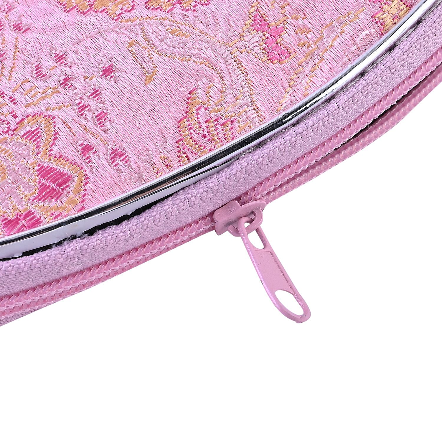 Set of 10 Multi-Purpose Embroidered Purses With Zipper - Pink
