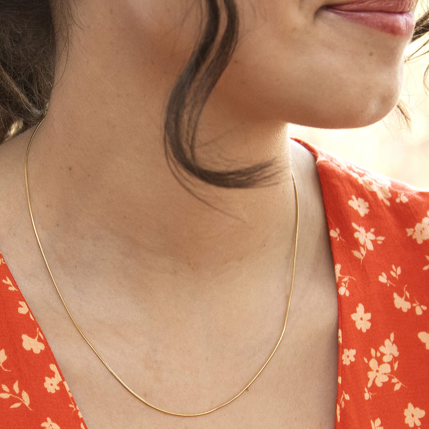 18K Yellow Gold Round Snake Chain With Spring Ring Clasp (Size - 16)