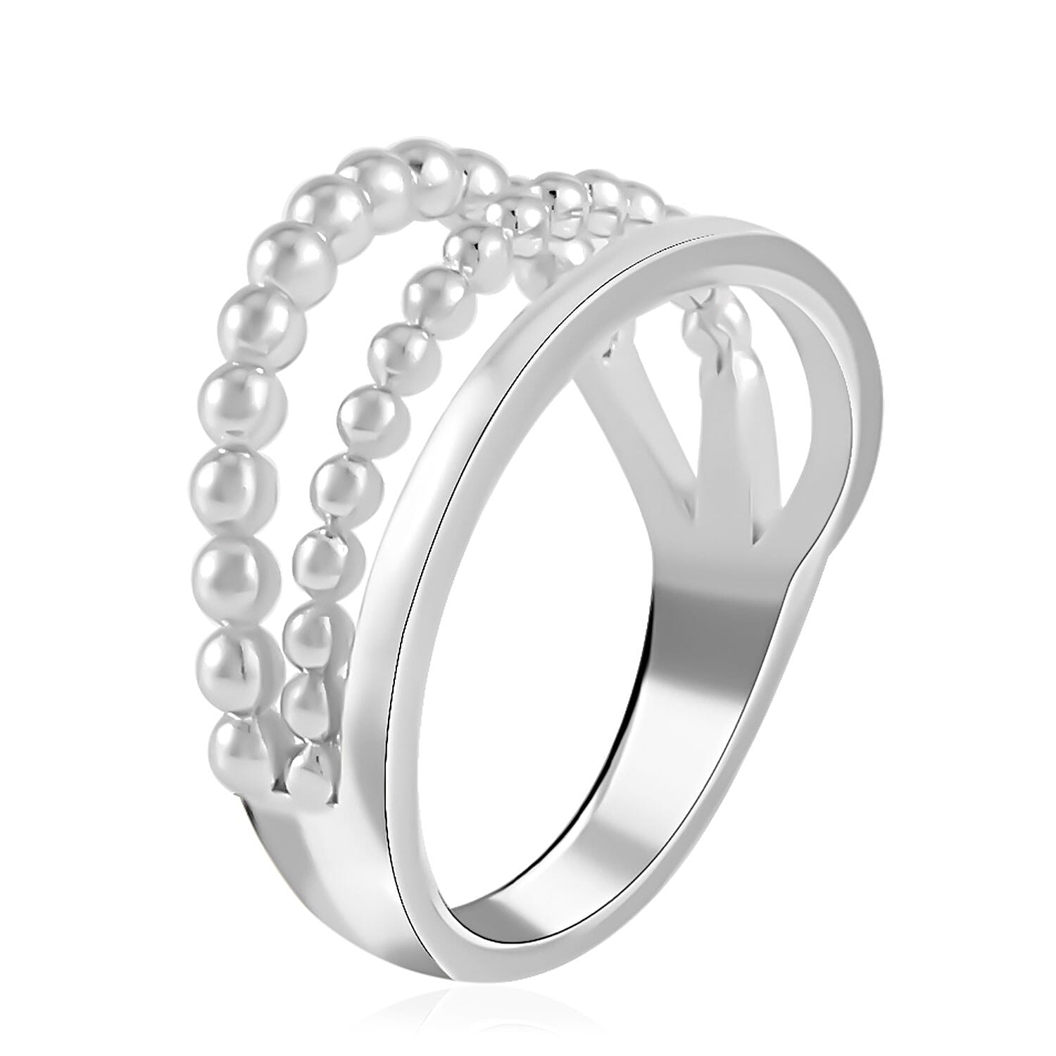 Lucy Q Bubble Drip Collection - Rhodium Overlay Sterling Silver 3 Row Band Ring