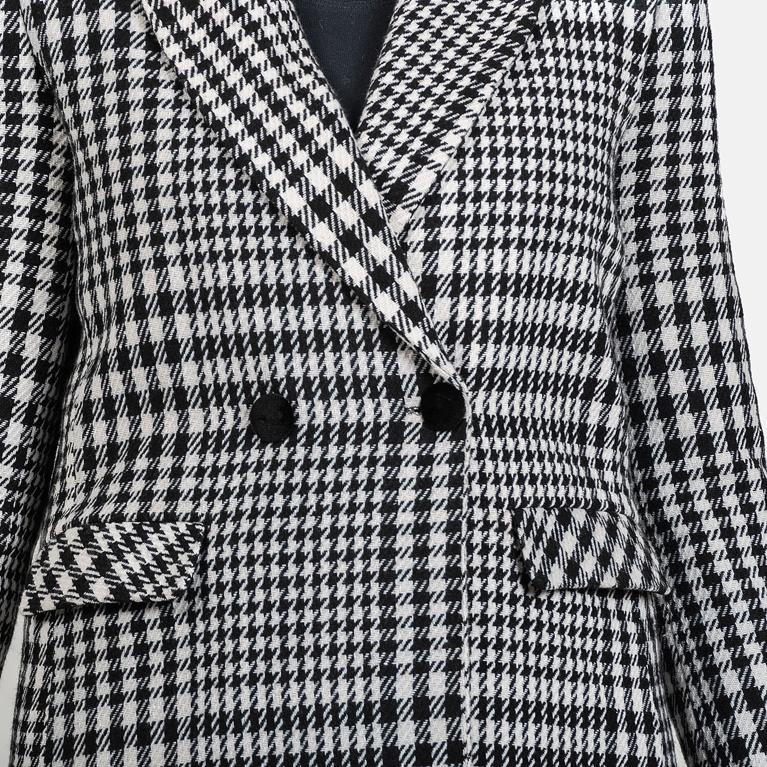 Houndstooth Pattern Longline Coat (Size S-12) - Black & White
