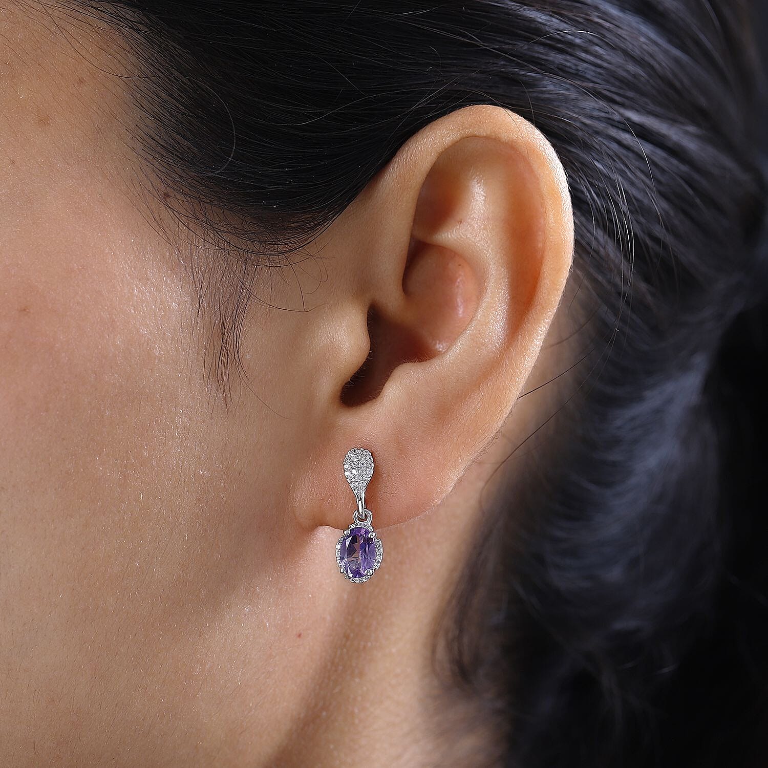 Moroccan Amethyst and Natural Zircon Dangle Earrings in Platinum Overlay Sterling Silver 1.78 Ct
