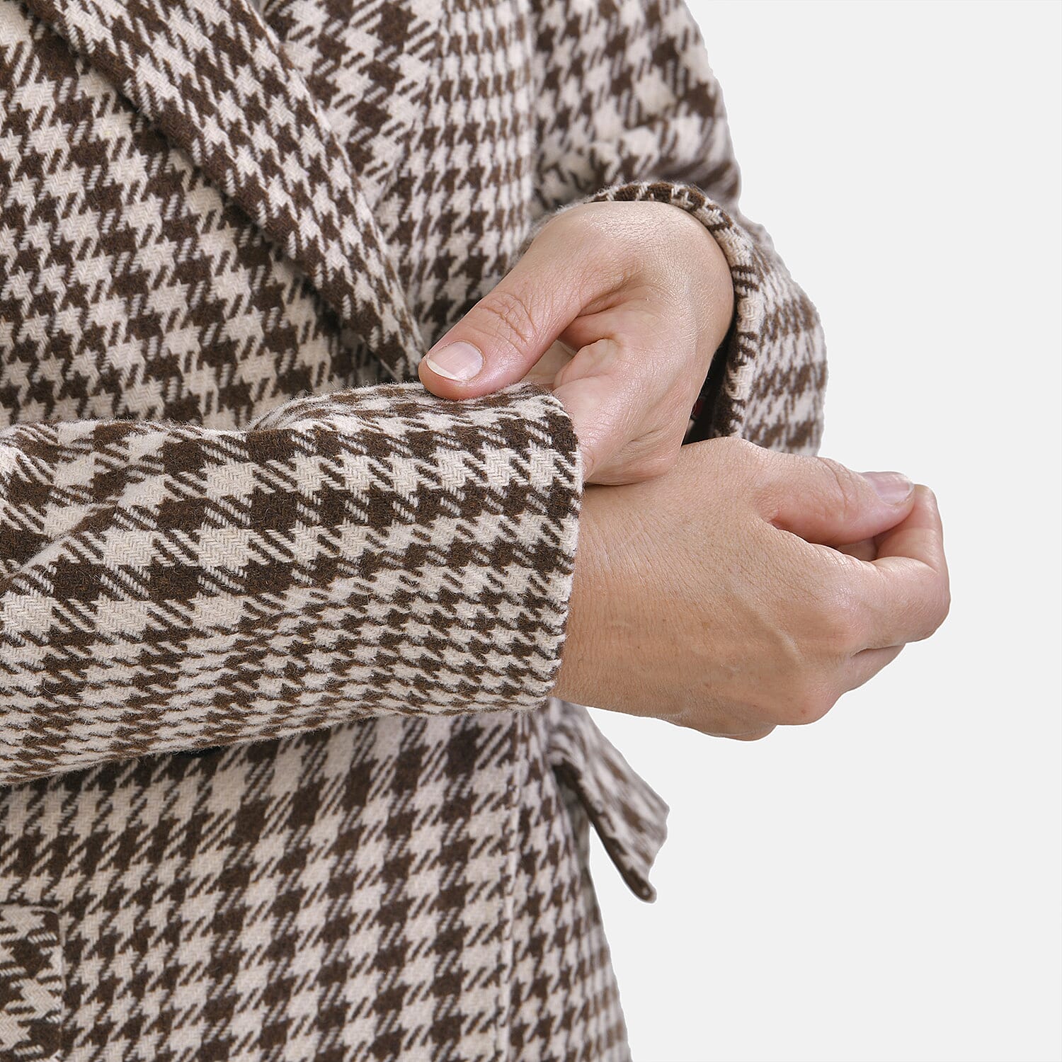 Houndstooth Pattern Longline Coat (Size S-12) - Black & White