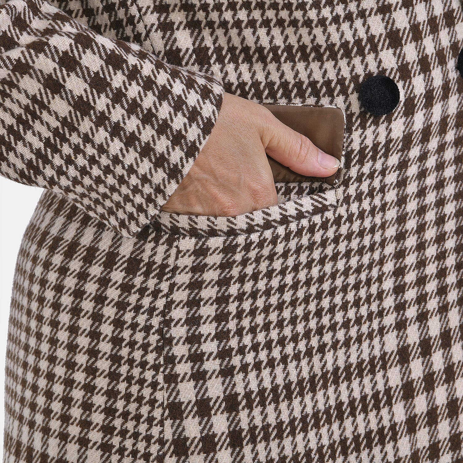 Houndstooth Pattern Longline Coat (Size S-12) - Black & White