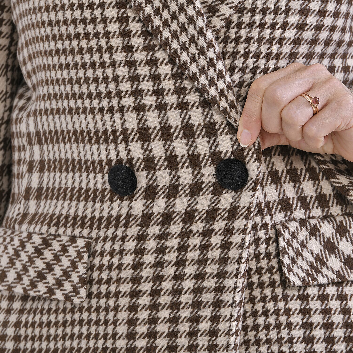 Houndstooth Pattern Longline Coat (Size S-12) - Black & White