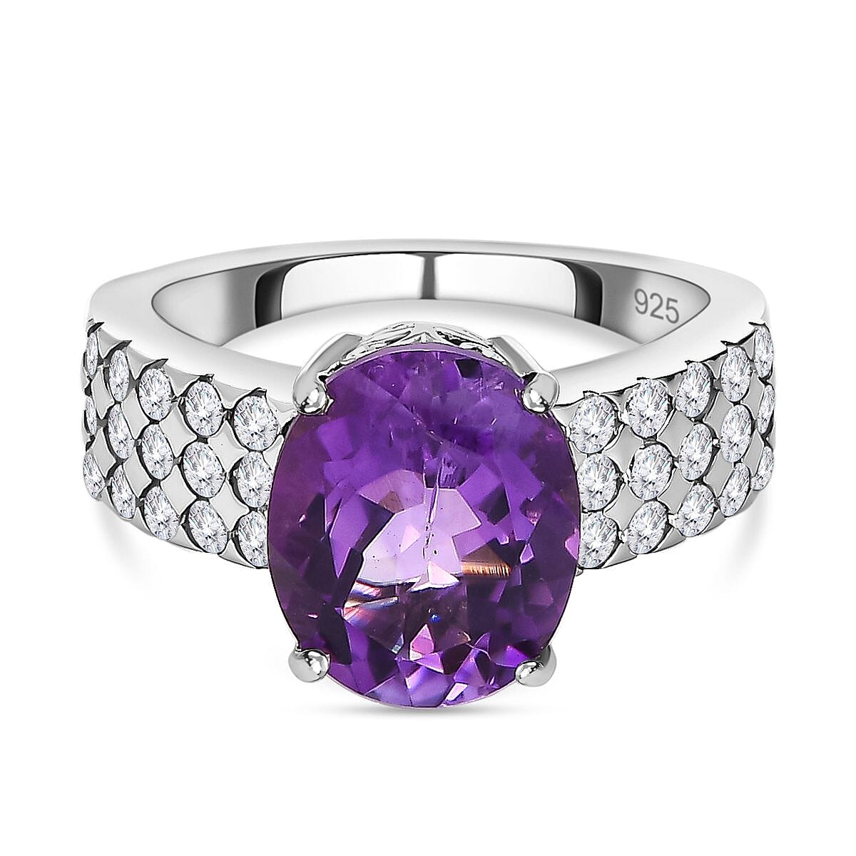 Moroccan Amethyst and Natural Zircon Ring in Platinum Overlay Sterling Silver 4.35 Ct