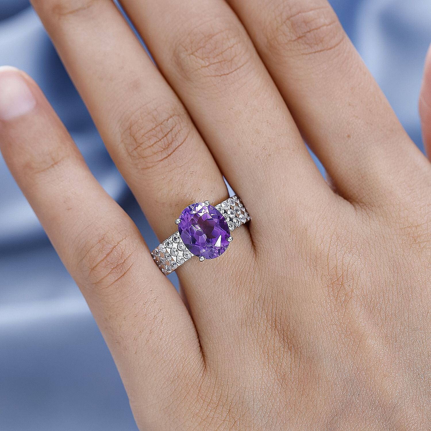 Moroccan Amethyst and Natural Zircon Ring in Platinum Overlay Sterling Silver 4.35 Ct